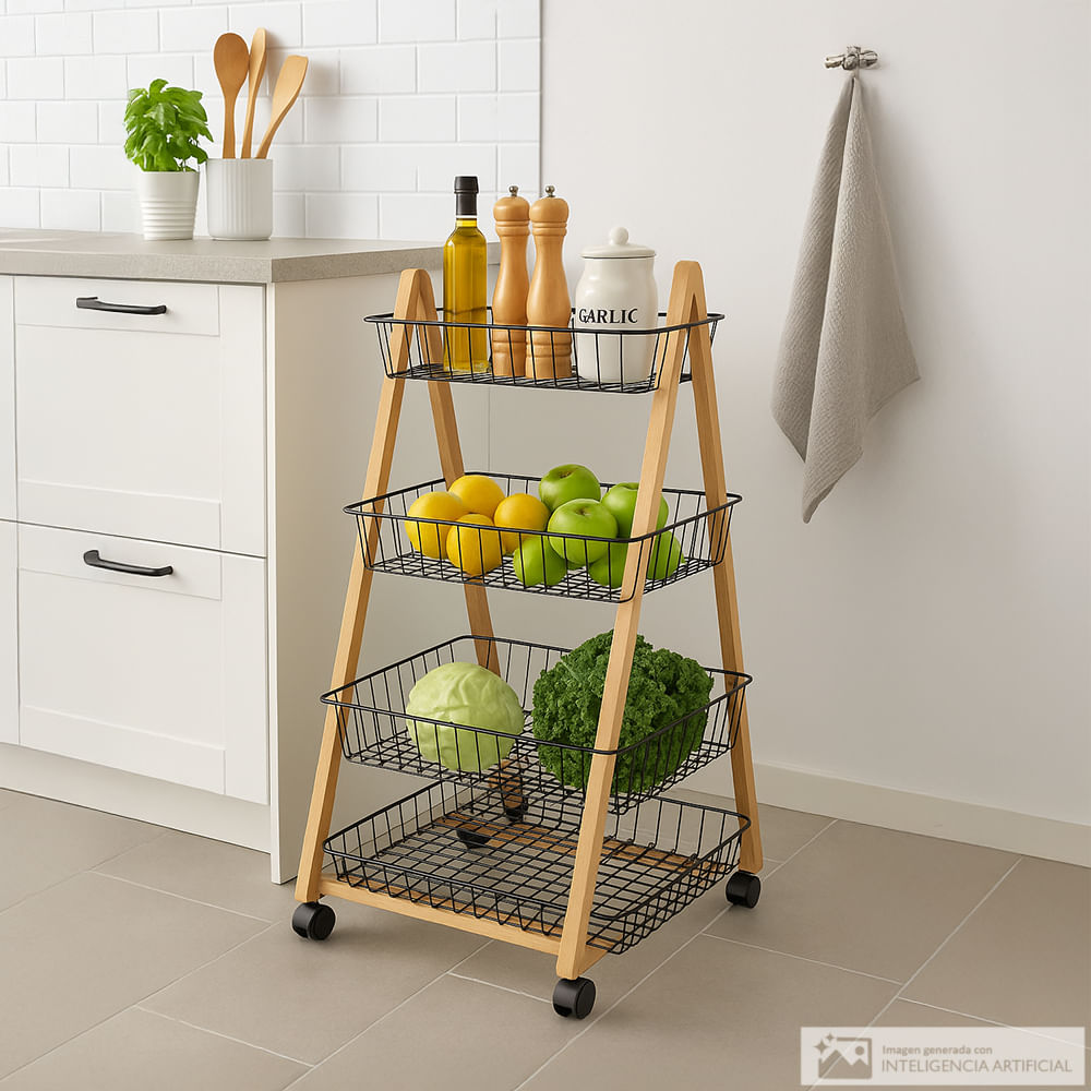 Estante para cocina 3 niveles de Bambú con ruedas 90x60x36 cm