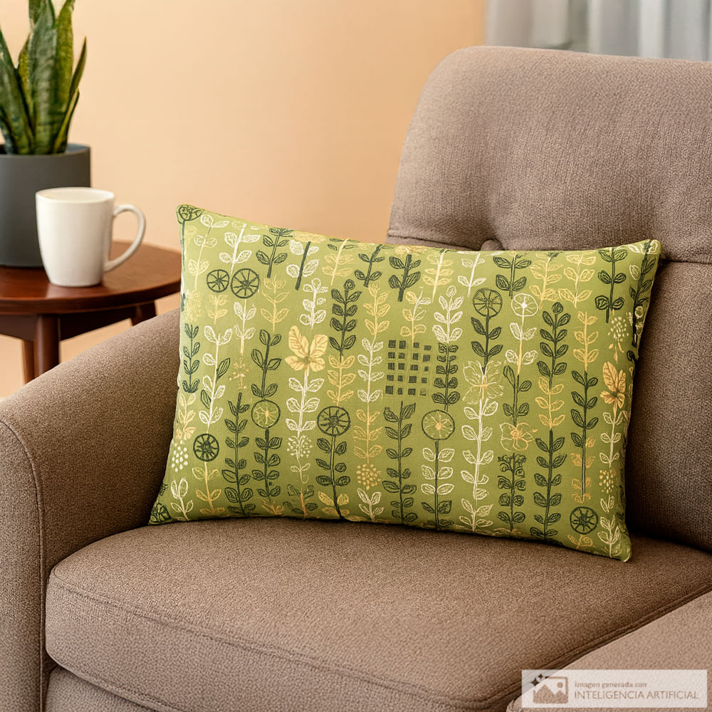Cojín rectangular de algodón bordado botánico 43x25 cm