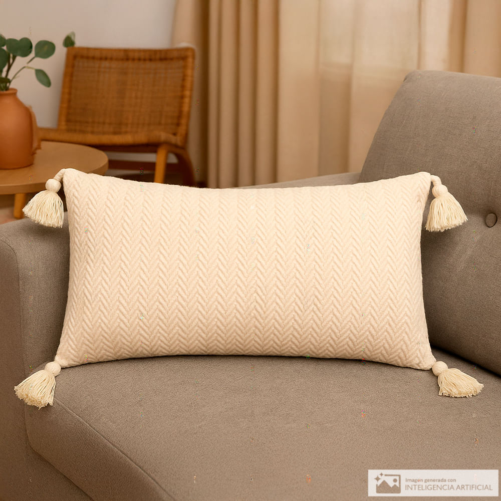 Cojín rectangular textura trenzas con pom pom 30x50 cm