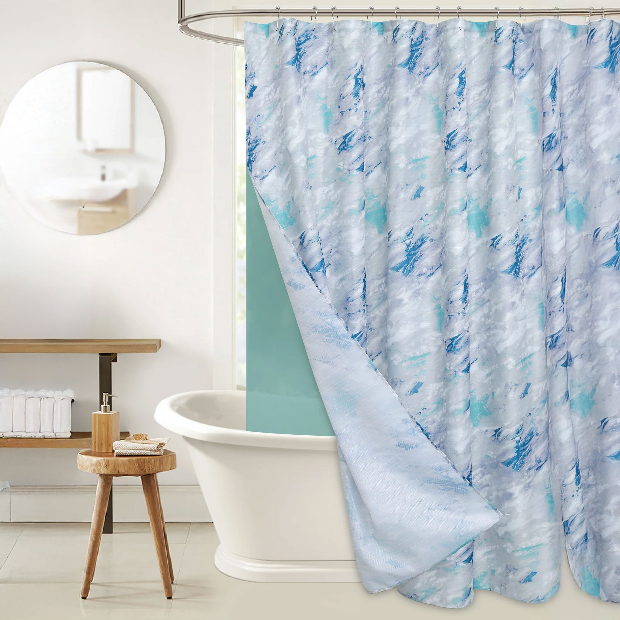 Cortina de poliéster estampada para baño + liner
