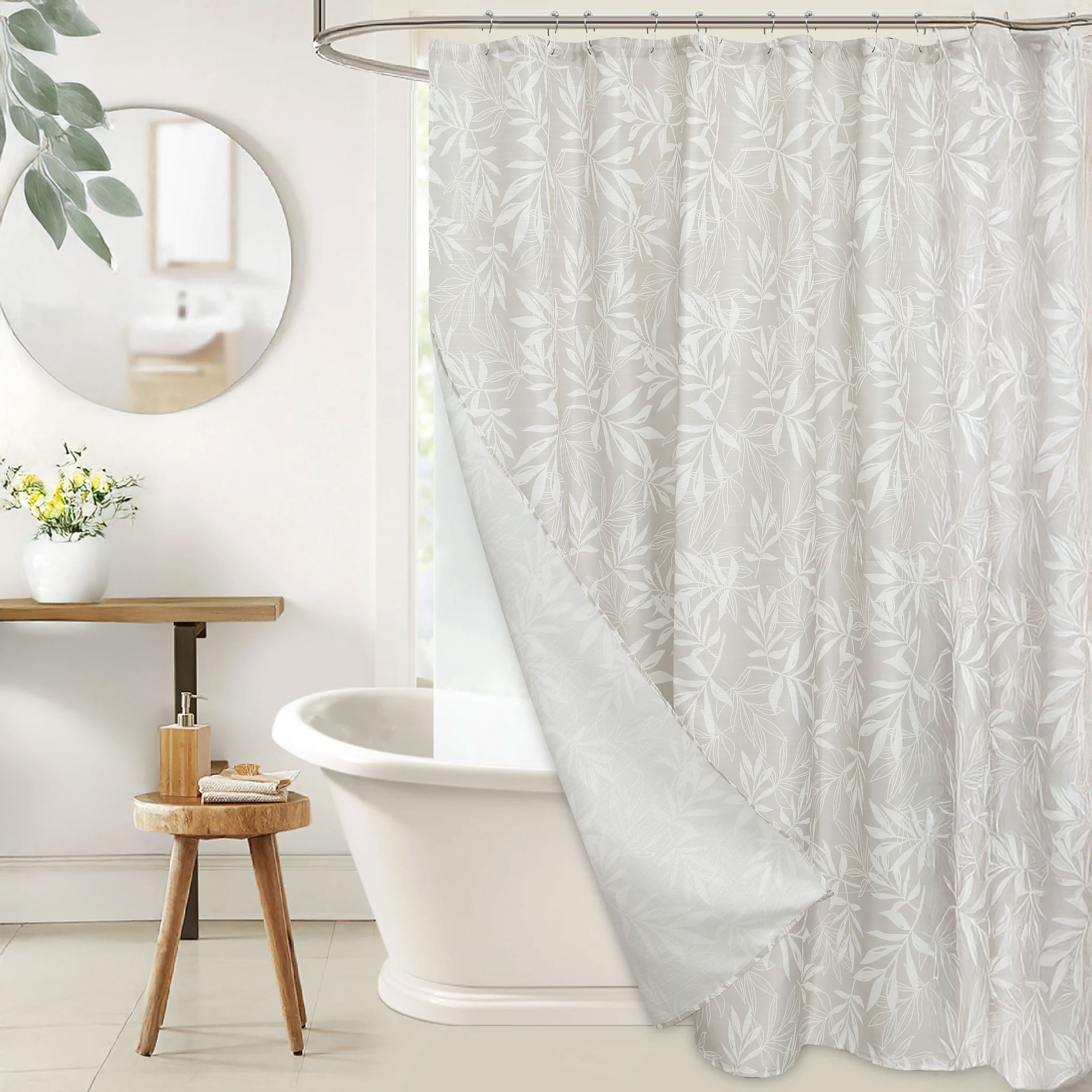 Cortina de poliéster estampado para baño + liner