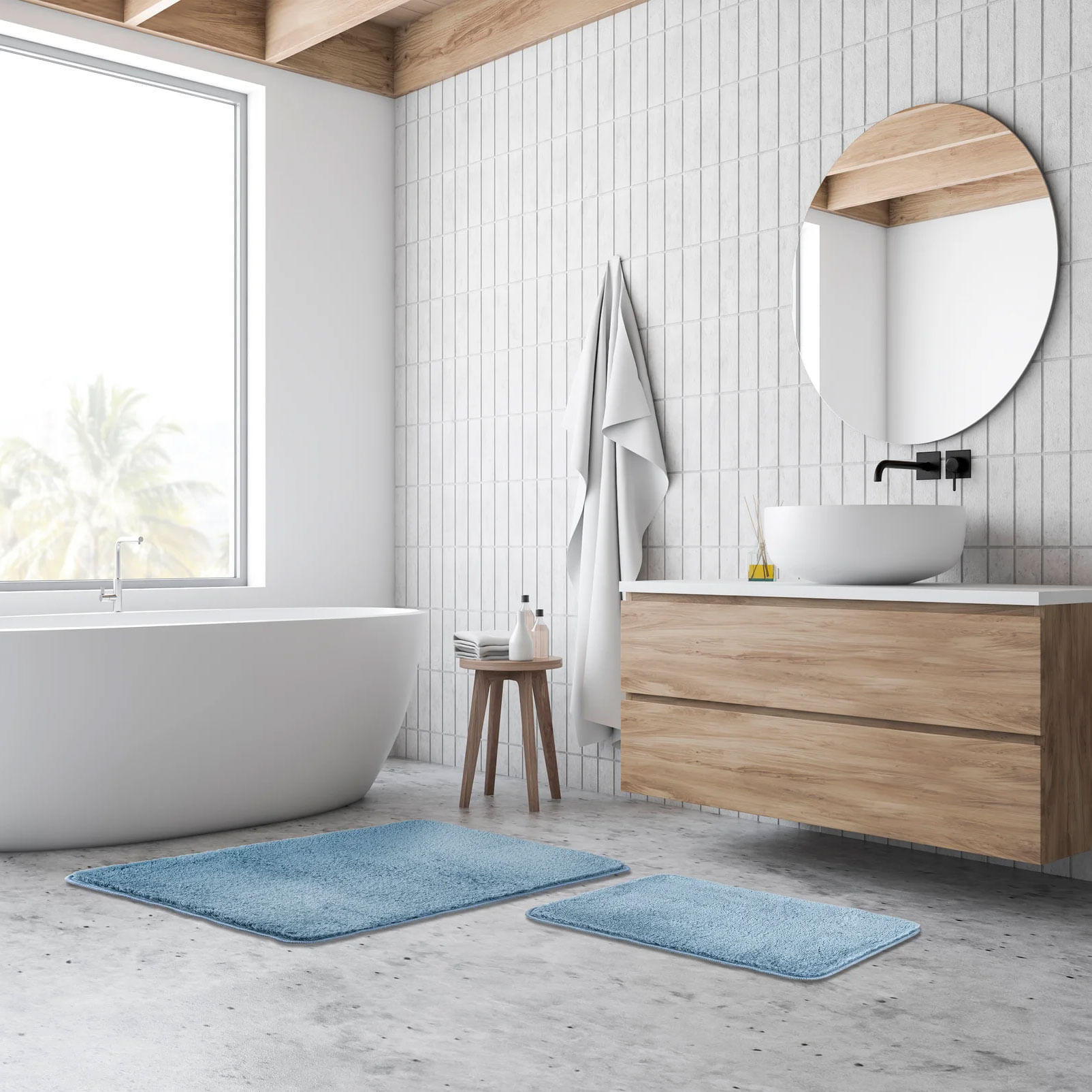 Set de dos alfombras rectangulares de poliéster para baño