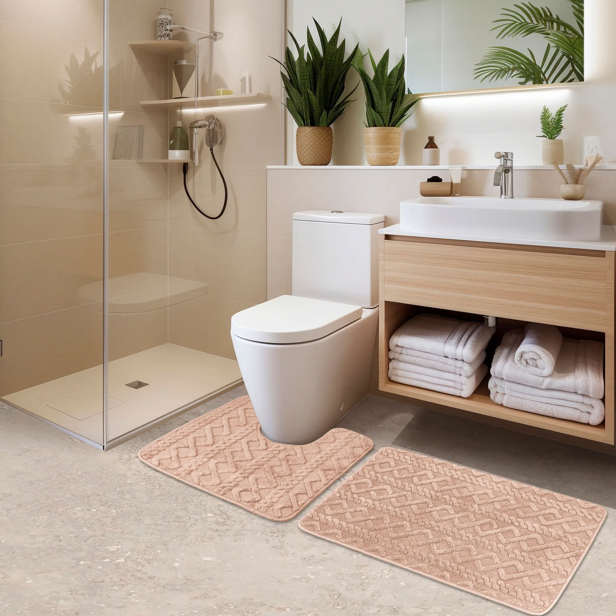 Set de dos alfombras de poliéster para baño