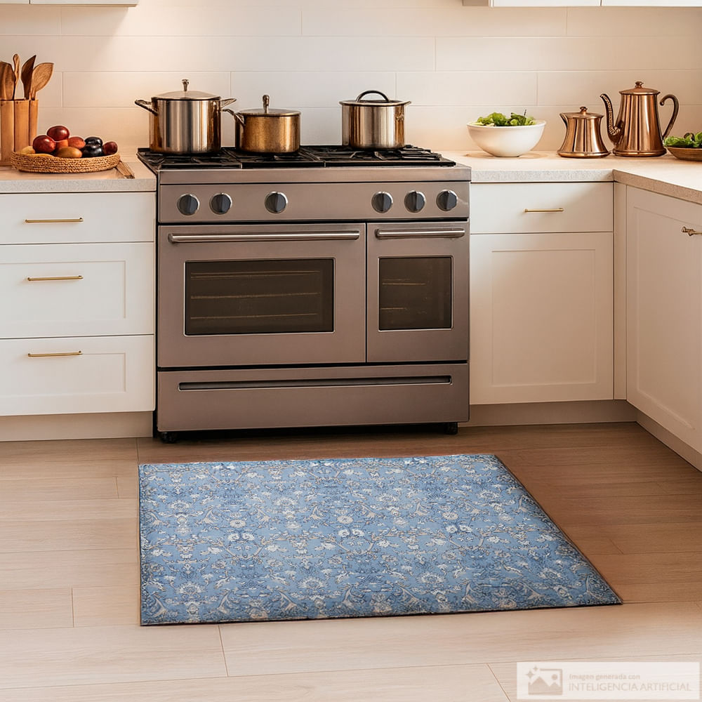 Tapete antifatiga de cocina con estilo floral azul 51x76 cm