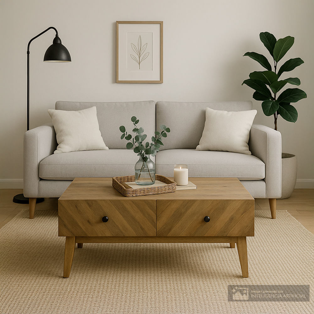 Mesa de Centro de Madera con Diseño Chevron