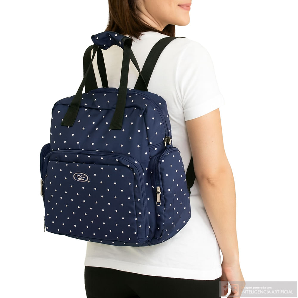 Pañalera estilo mochila azul con puntitos