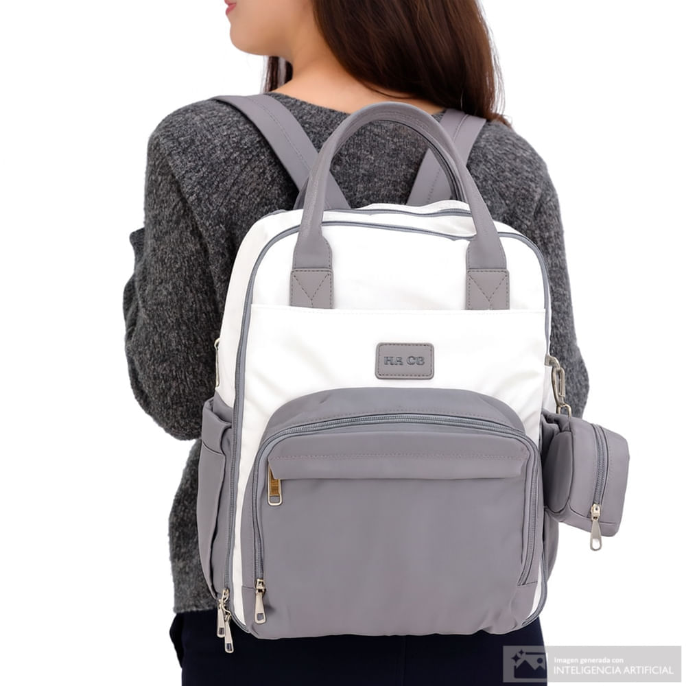 Pañalera estilo mochila blanca con gris