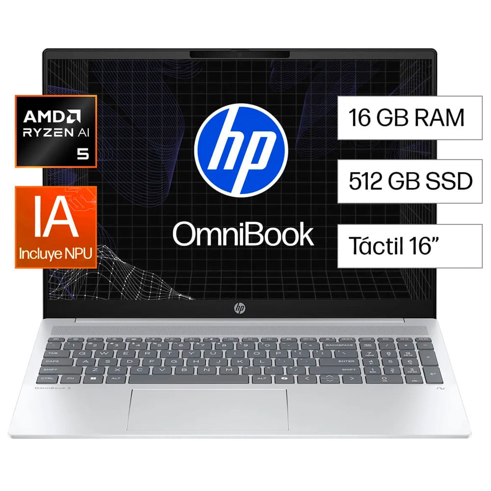 Laptop HP 16-AG1051LA Omnibook 5 AMD Ryzen™ AI 5340 16GB RAM 512GB SSD Windows 11 16" (40.64 cm)