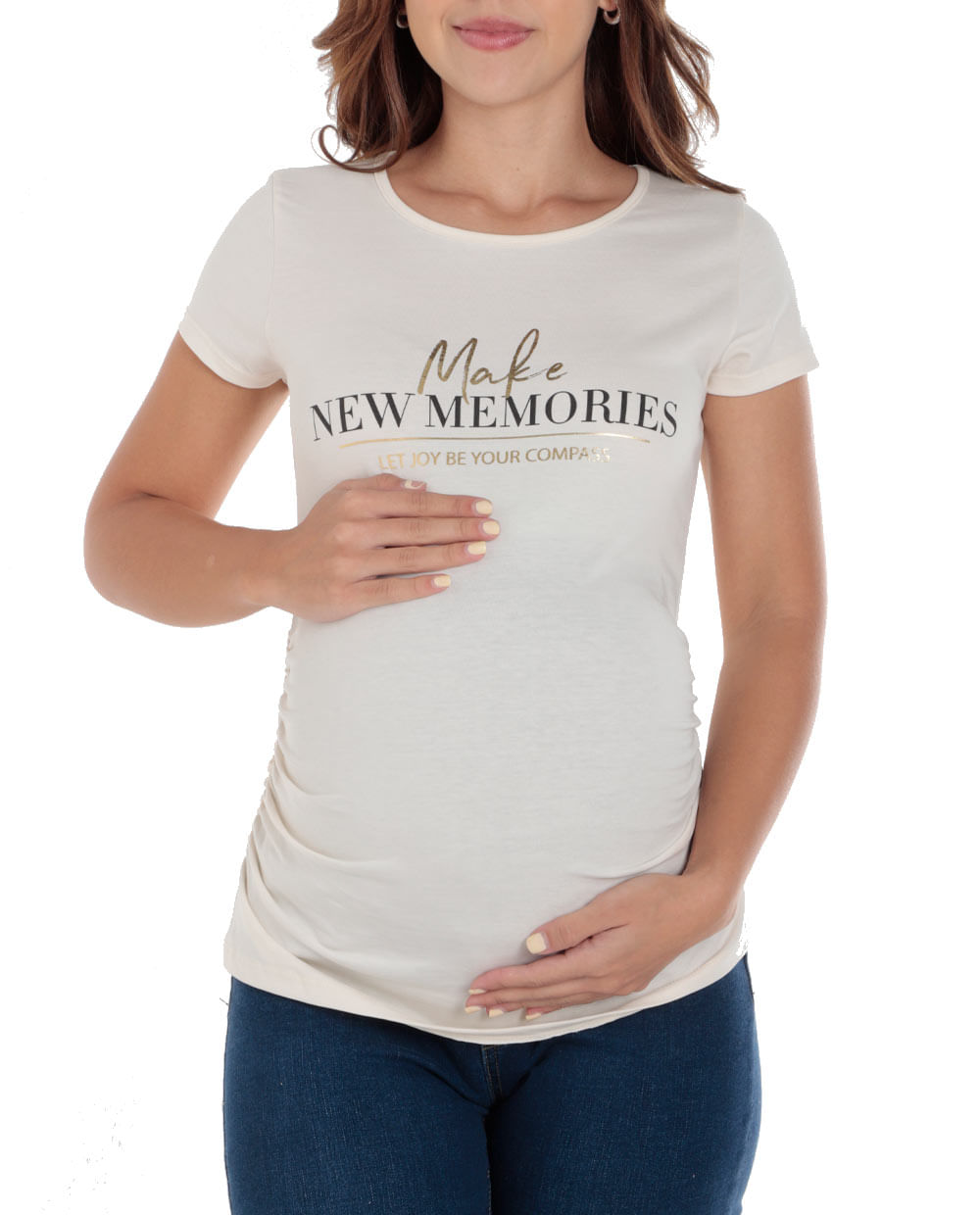 Camiseta maternal Sabrina beige manga corta para mujer