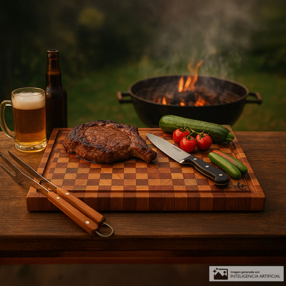 Tabla parrillera rectangular de grano final en maderas mixtas 35x50 cm