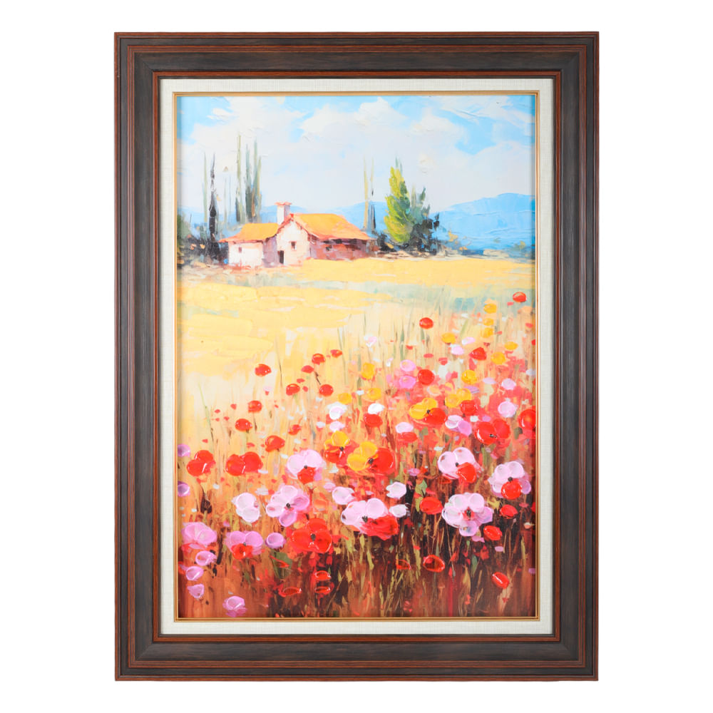 Cuadro decorativo enmarcado paisaje campestre de flores 59x79 cm