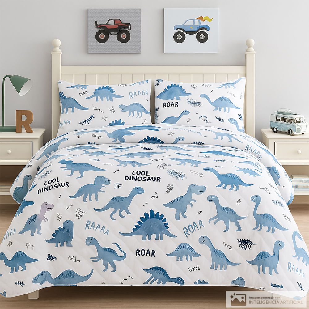 Cubrecama infantil de poliéster estampado dinosaurios