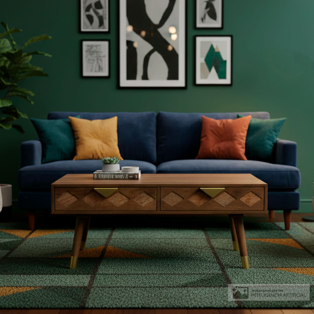 Mesa de centro de madera con 2 cajones