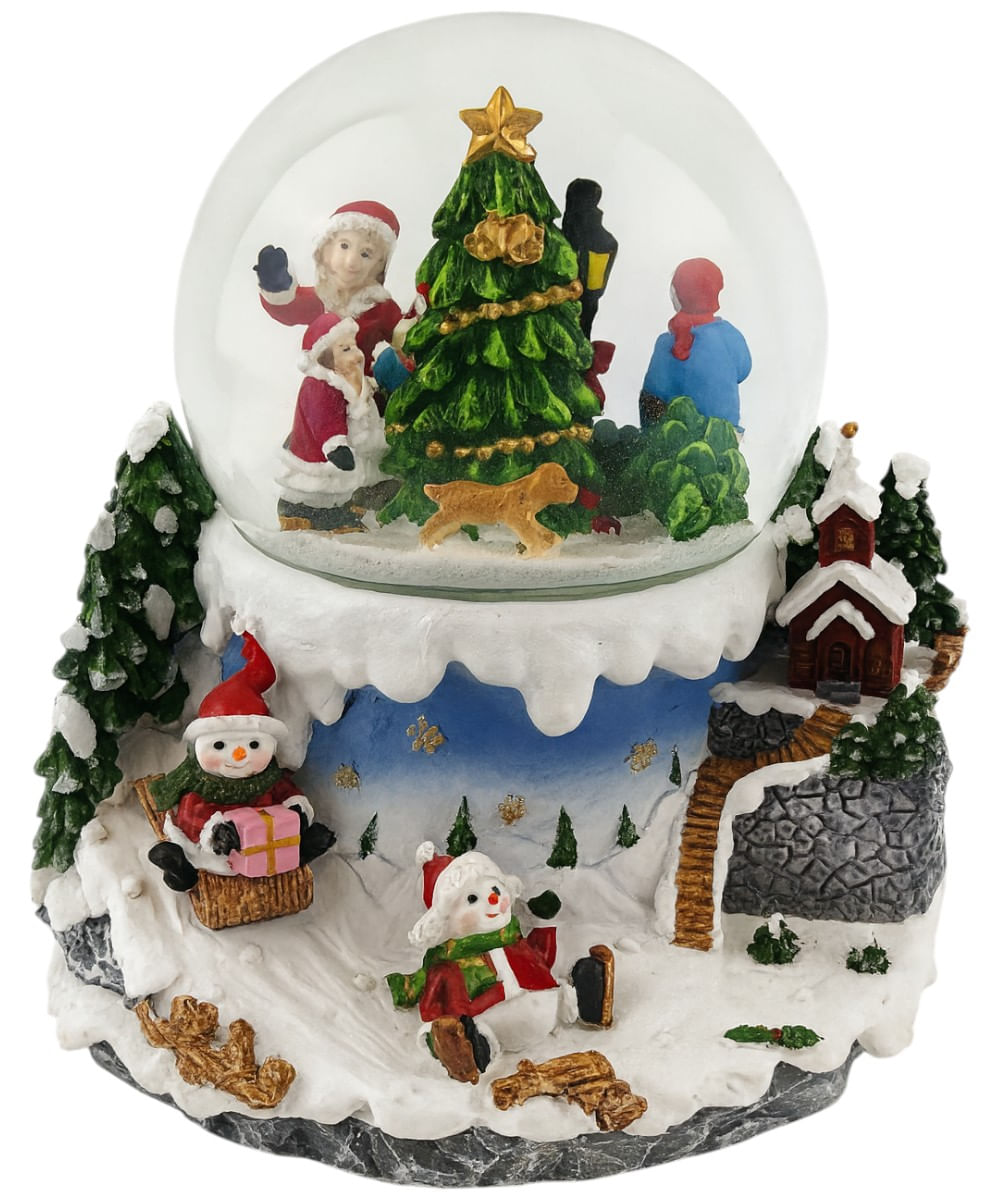 Escena navideña nevada con árbol de navidad en esfera de vidrio 19.5 x 17.5 x 20 cm