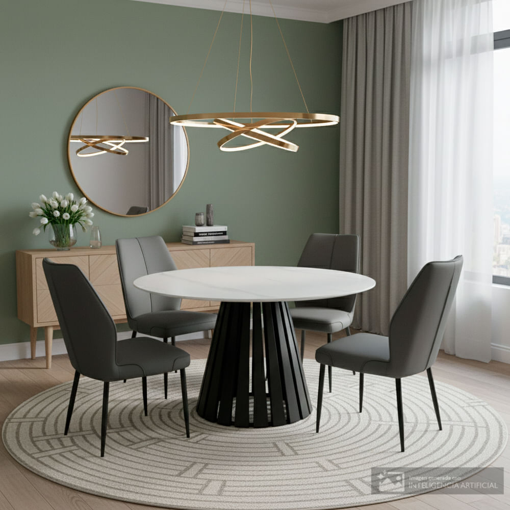 Comedor 4 personas redondo top mármol Mia Milly