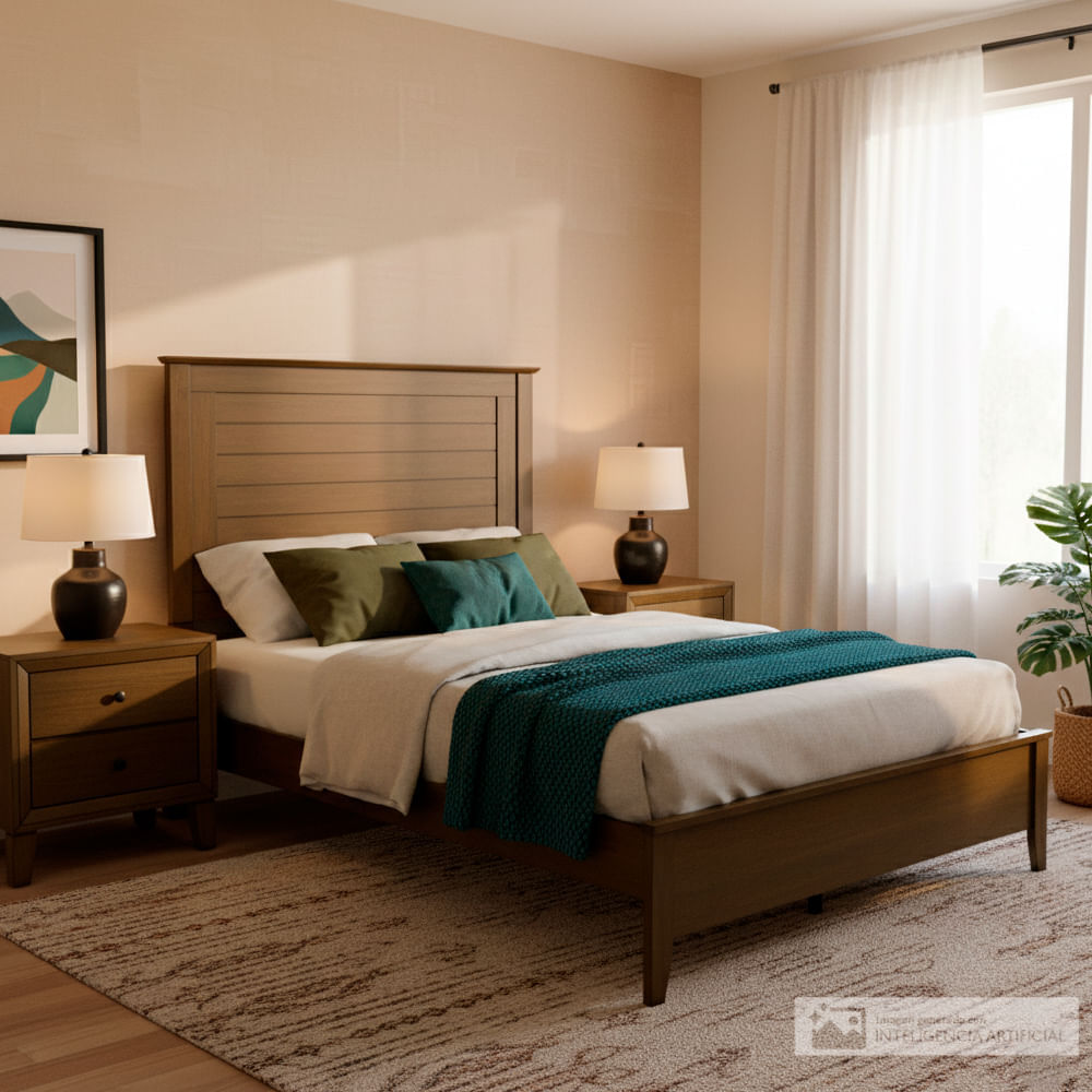 Respaldo matrimonial con base y mesas de noche