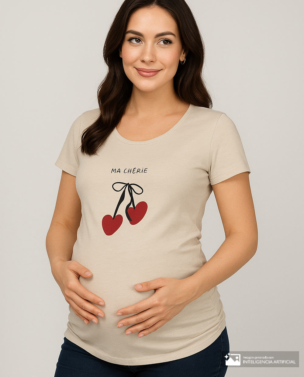 Camiseta maternal Sabrina beige manga corta para mujer
