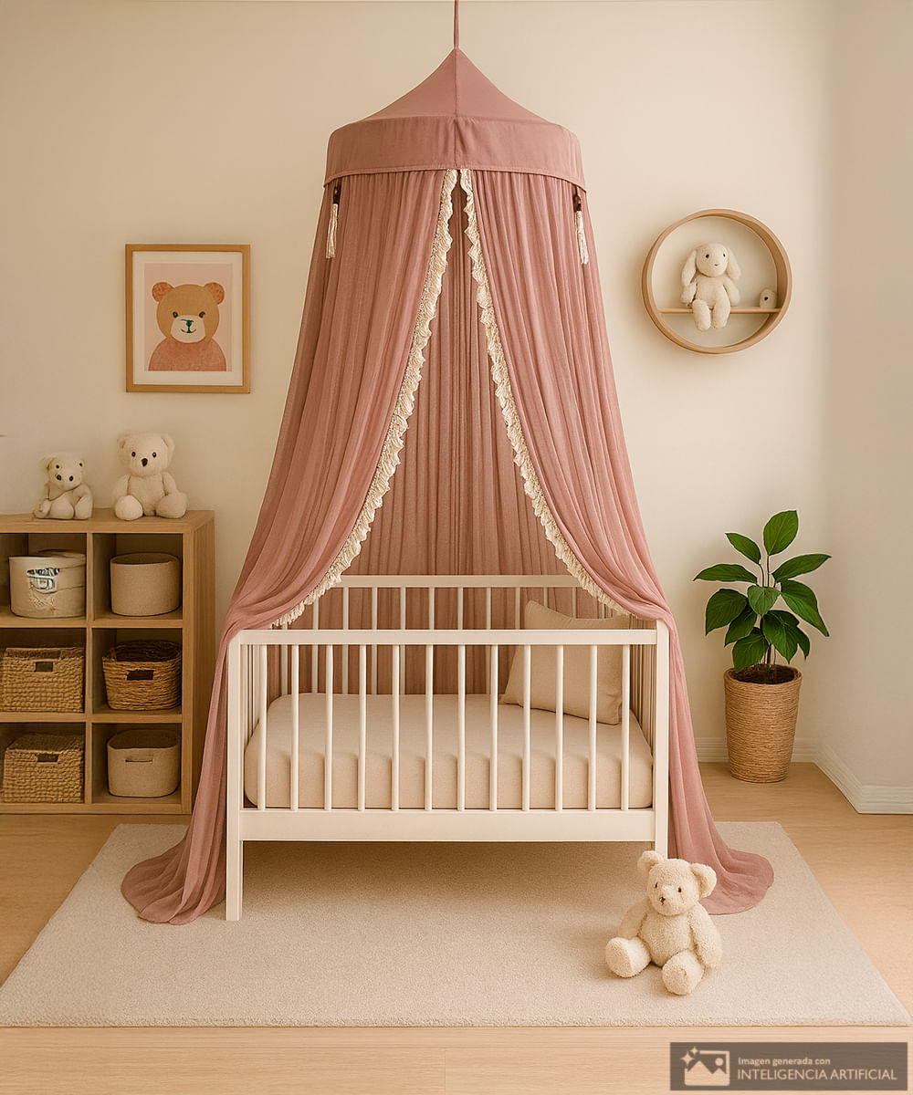 Mosquitero de cuna premium con aplicación de borlas y decoración con borlas de hilo