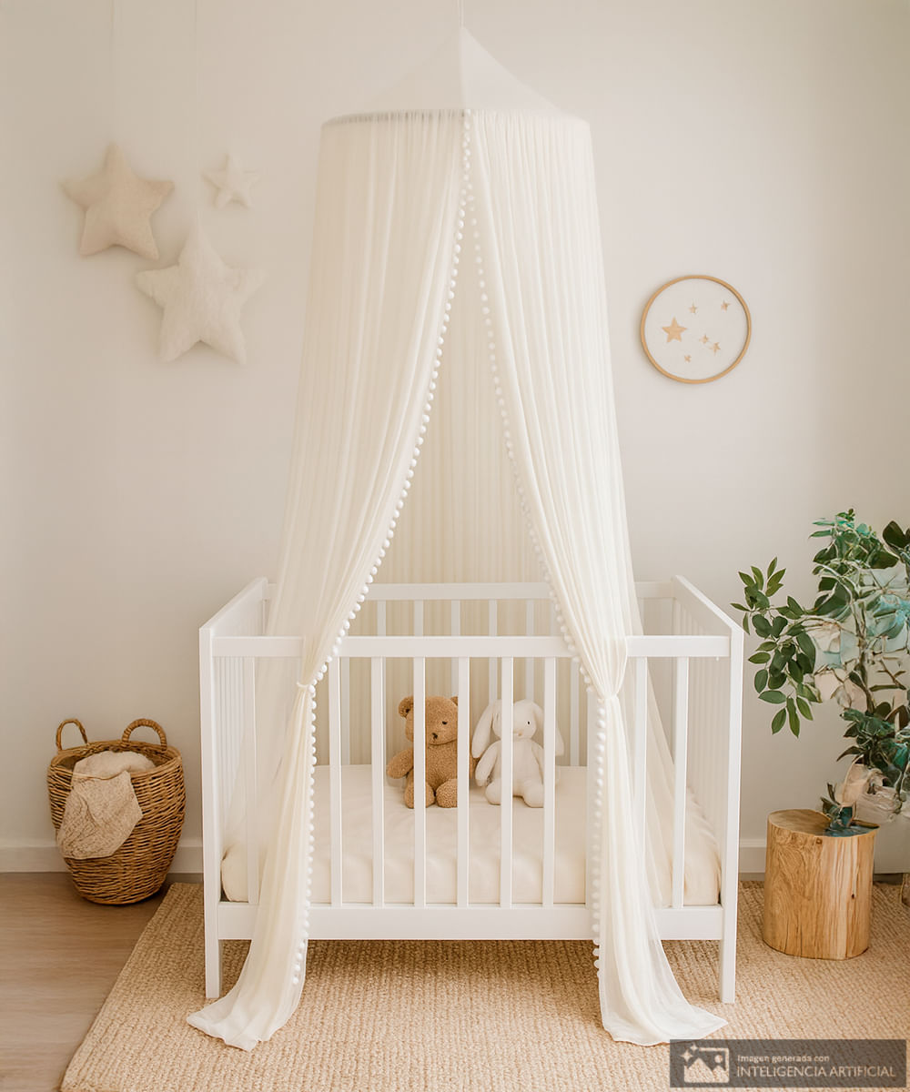 Mosquitero de cuna premium con aplicación de pompom