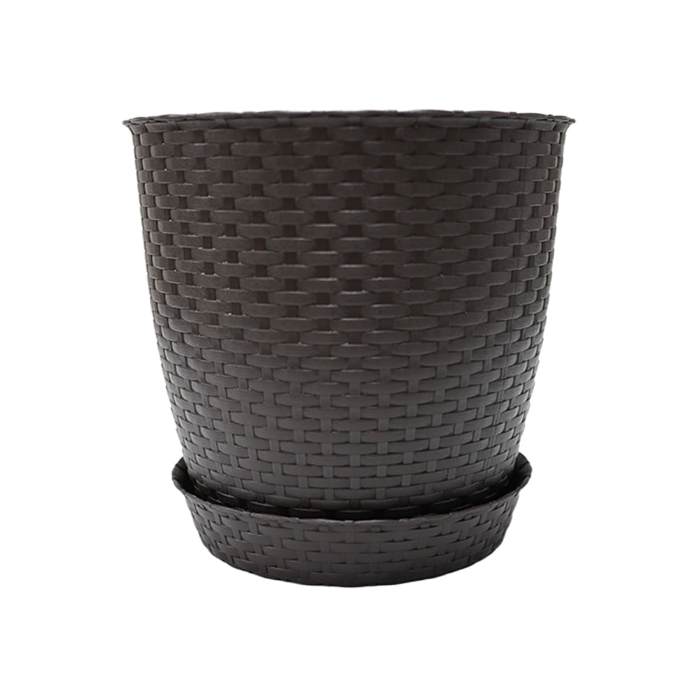 Maceta redonda estilo ratán 33x30cm en color marrón oscuro