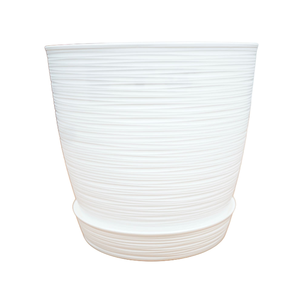 Maceta redonda estilo piedra 33x30cm en color blanco