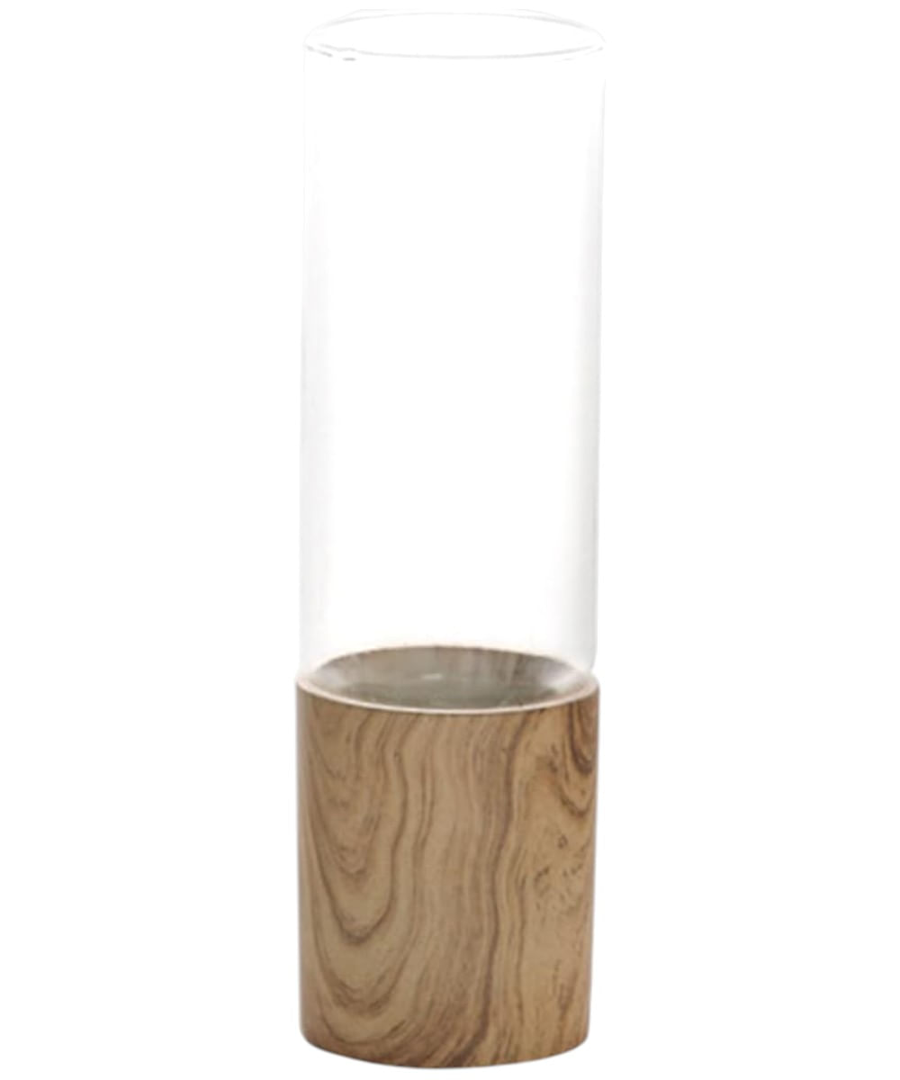 Portavela cilíndrico de vidrio con base de madera 12 x 12.2 x 21.5 cm