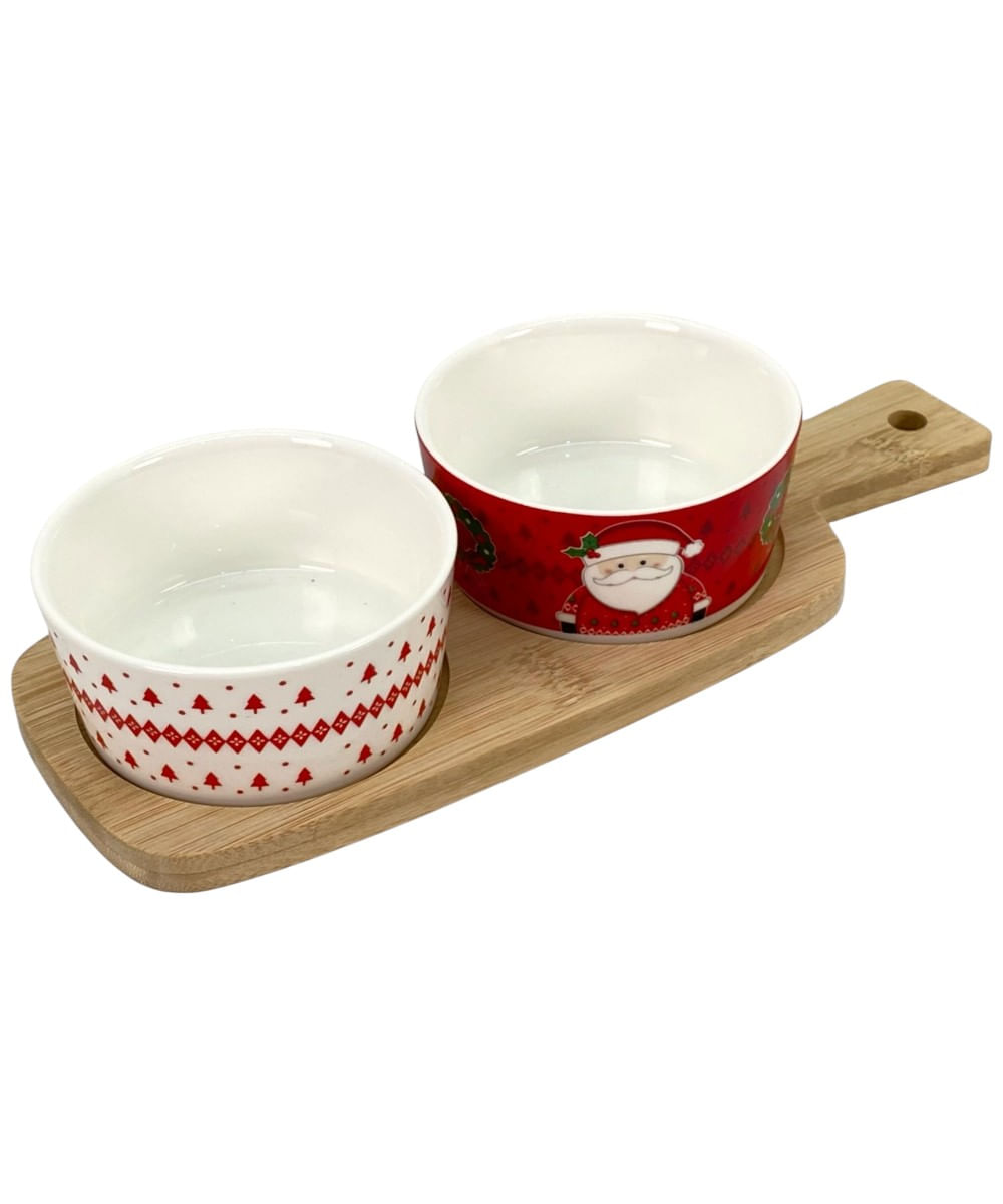 Set de 3 piezas de tazones con bandeja de madera 25 x 10 x 4.6 cm