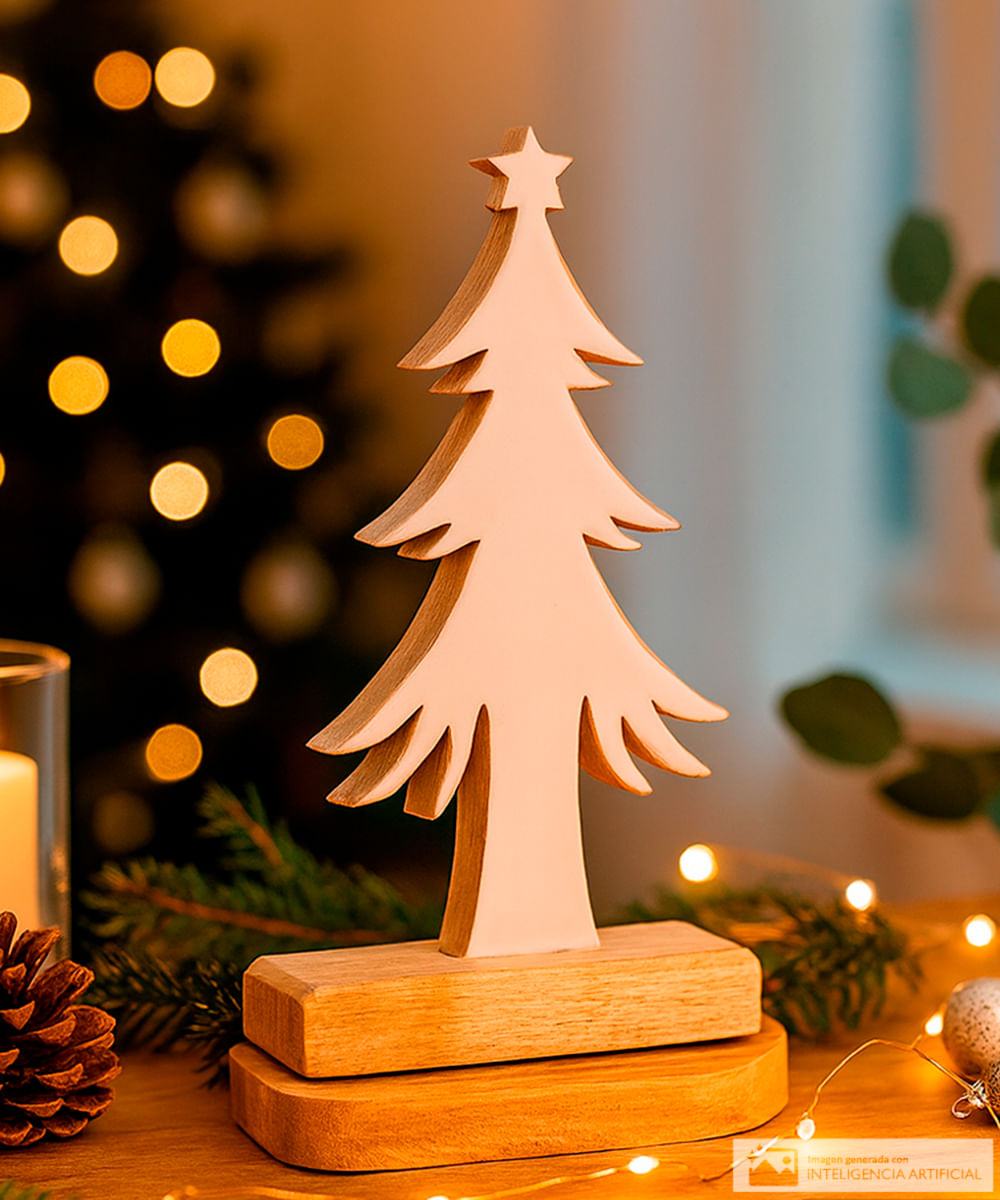Adorno para mesa árbol navideño blanco de madera 29 cm
