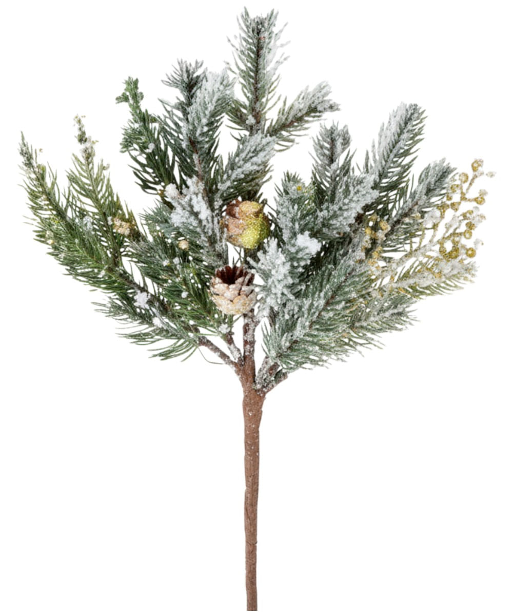Rama decorativa de pino con bayas nevado 43 cm
