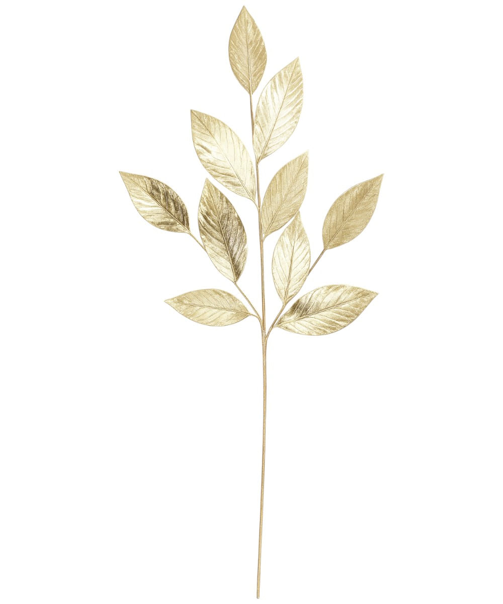 Rama de hojas decorativas champagne metálicas 82 cm