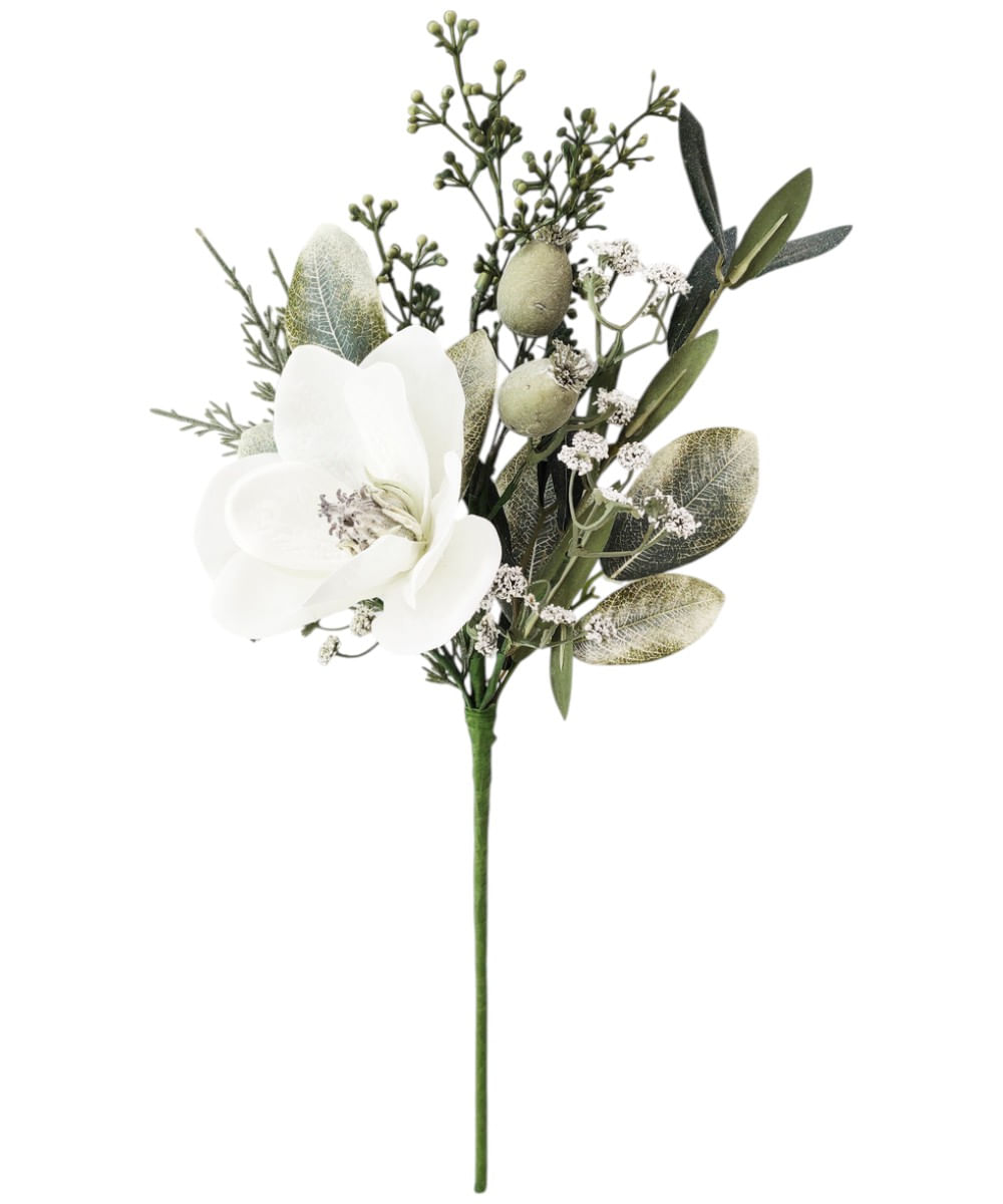 Rama decorativa de magnolia blanca con follaje 45 cm