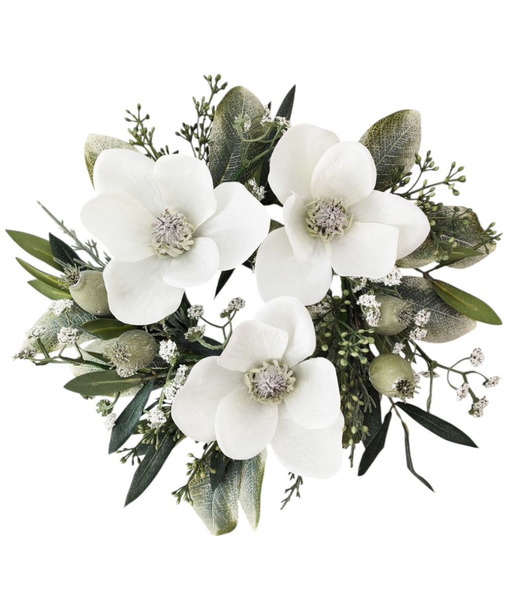 Portavelas de magnolias blancas con follaje 11 cm