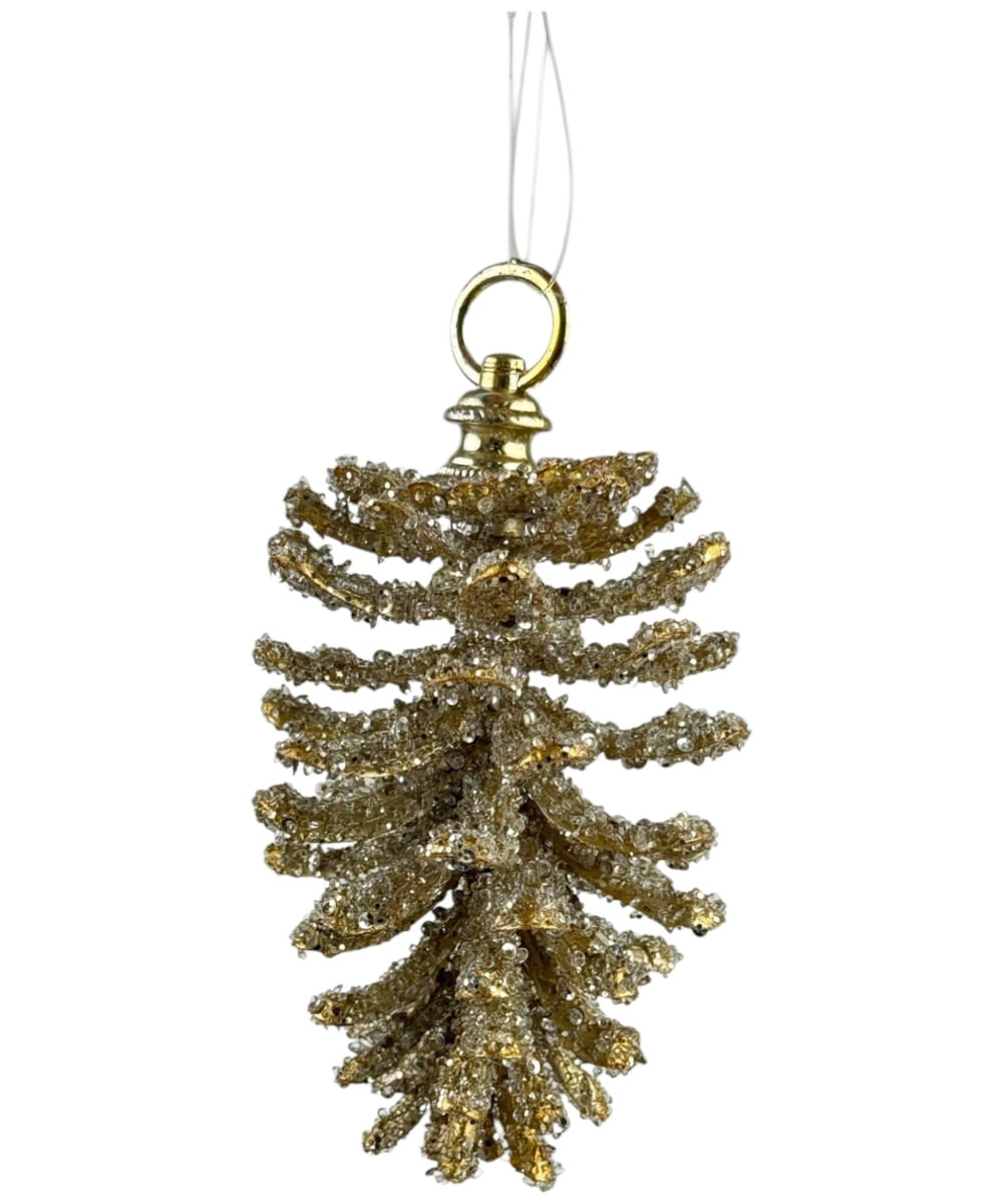 Adorno colgante de piña de pino con glitter dorado 8.89 x 17.15 x 8.89 cm