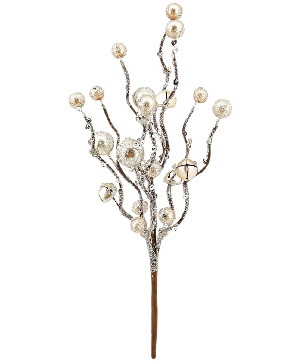 Rama decorativa de cascabeles y perlas escarchadas 36 cm