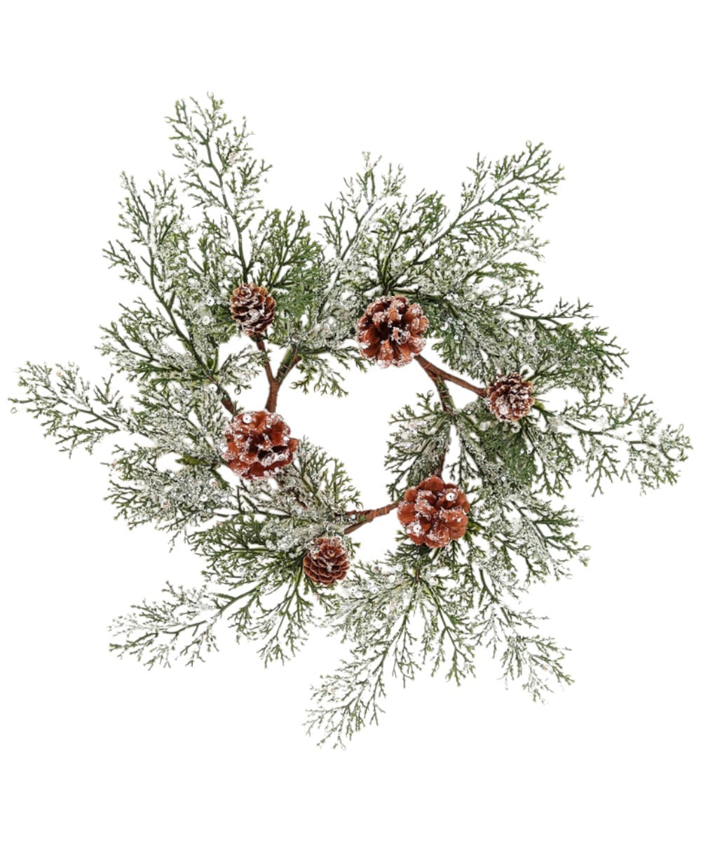 Portavelas de ramas y conos de pino nevado 36 cm