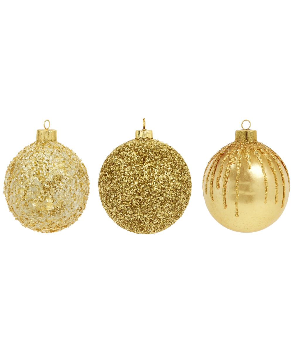 Set de 3 esferas decorativas doradas 10 cm