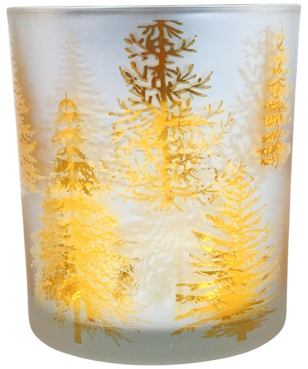Portavelas navideño blanco y dorado 9 x 9 x 10 cm