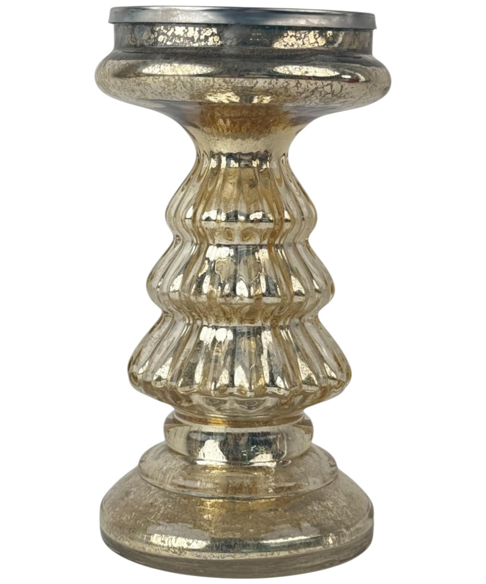 Portavelas con base de árbol  champagne 12 x 12 x 20 cm