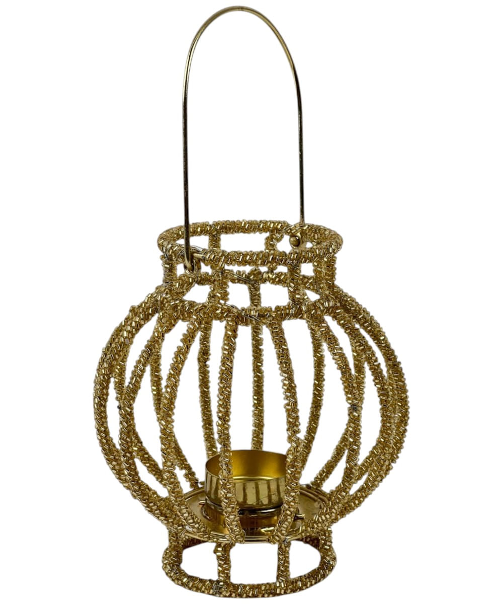 Portavelas decorativo metálico dorado 14 x 14 x 15.50 cm