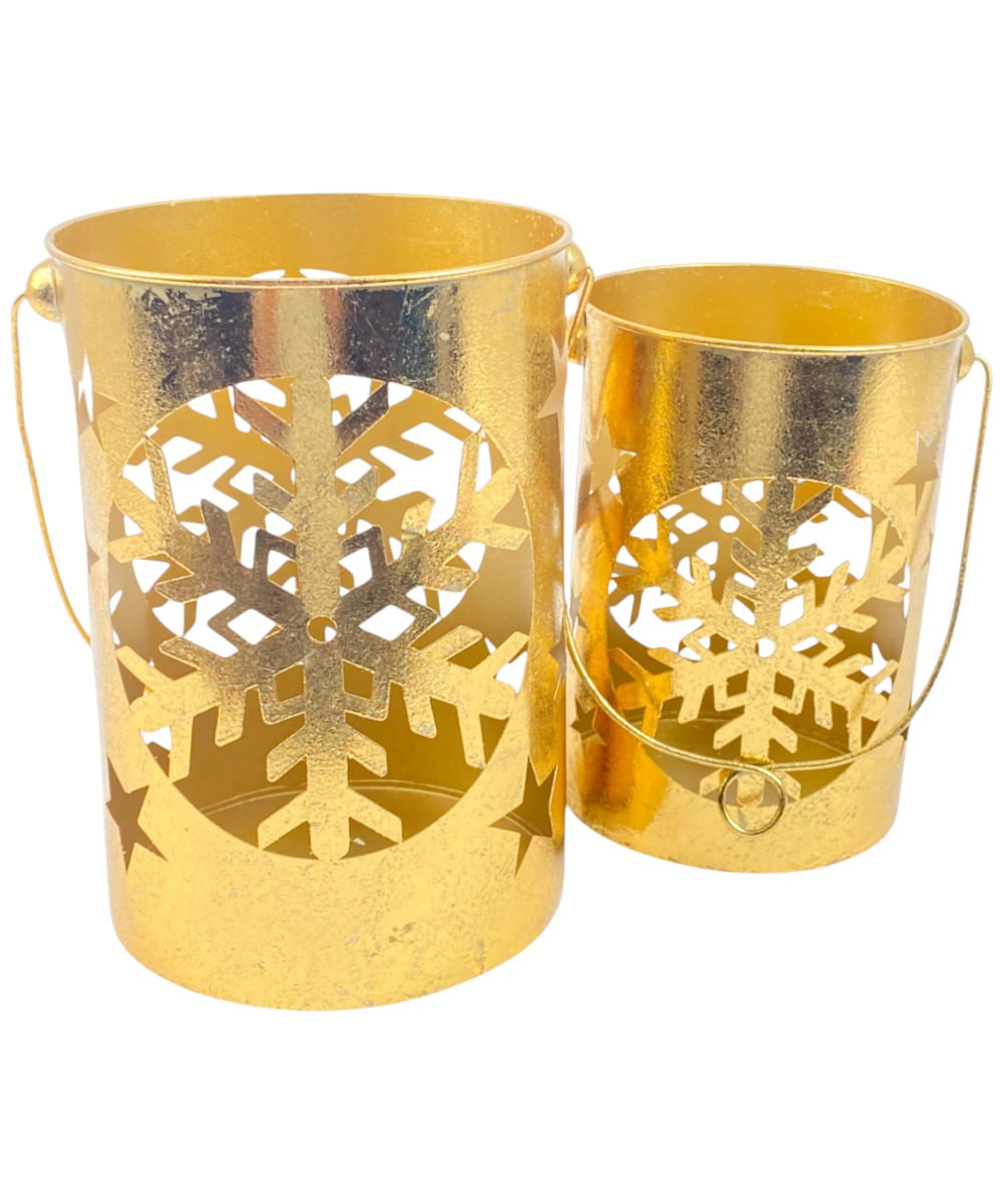 Set de 2 portavelas doradas  16.5 x 16.5 x 23 cm
