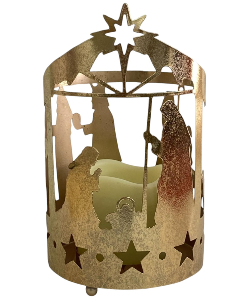 Portavelas navideño con luz 13 x 13 x 21 cm