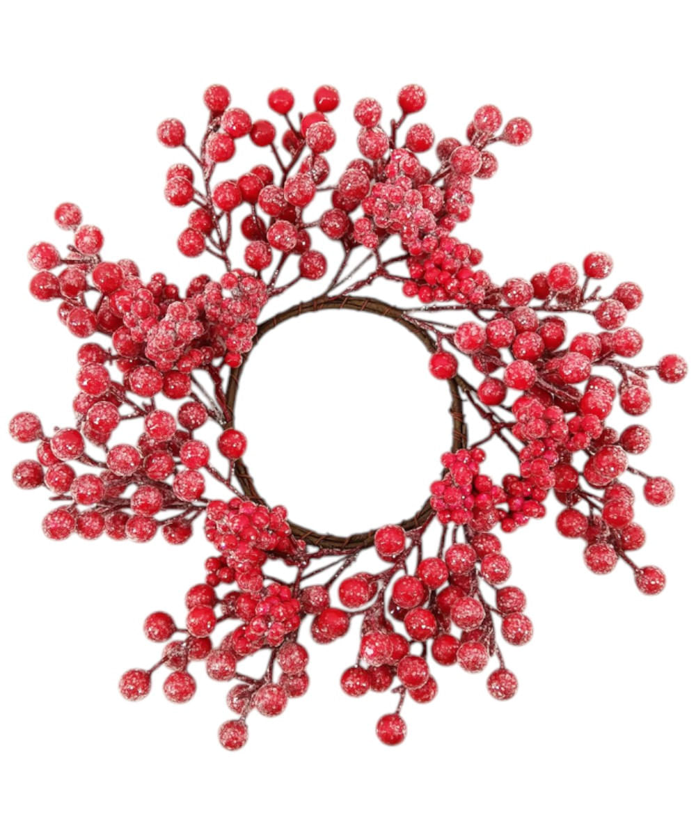 Portavelas de bayas rojas escarchadas 28 cm
