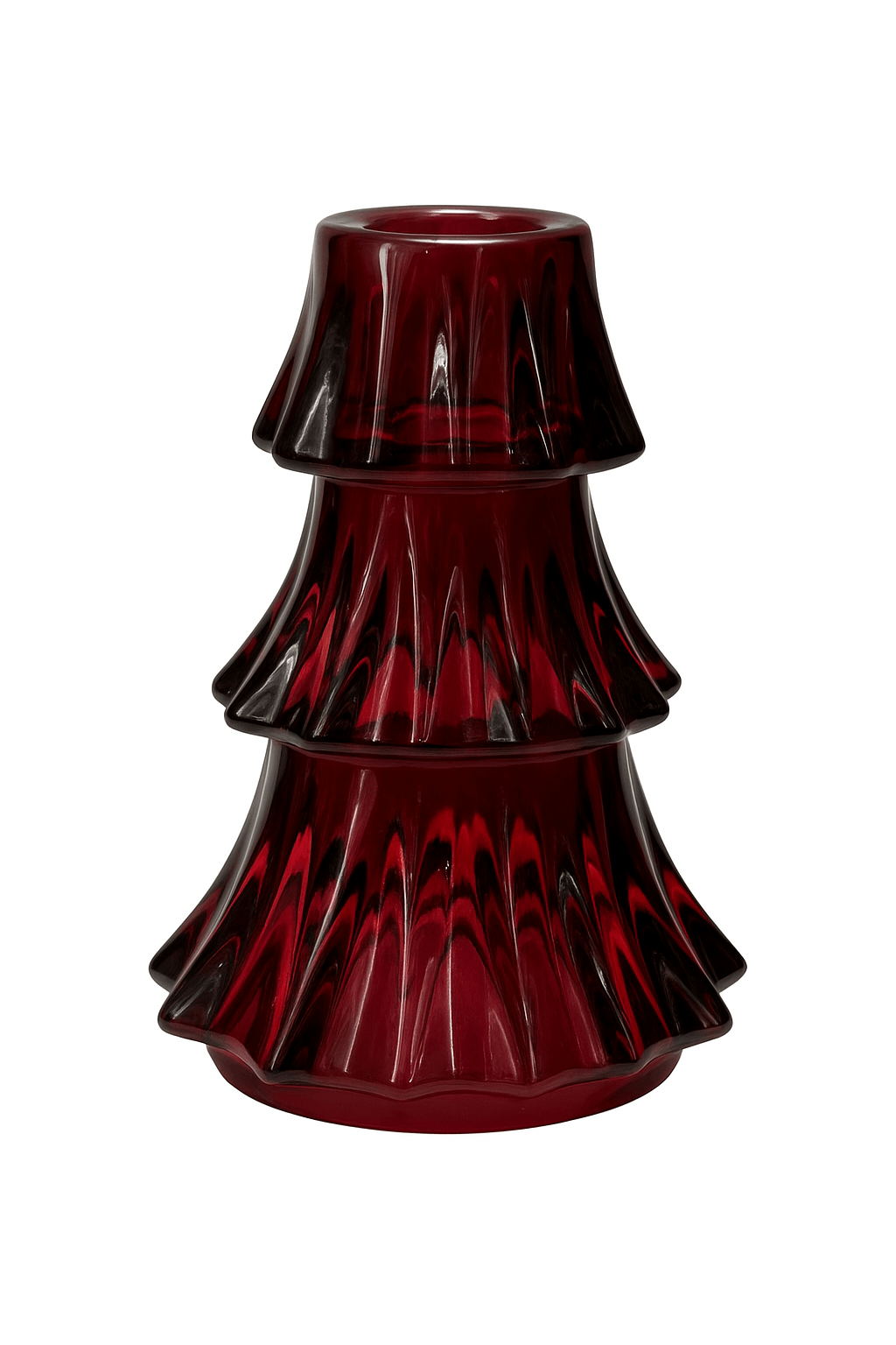 Portavelas con forma de árbol de vidrio rojo 10 x 15 cm