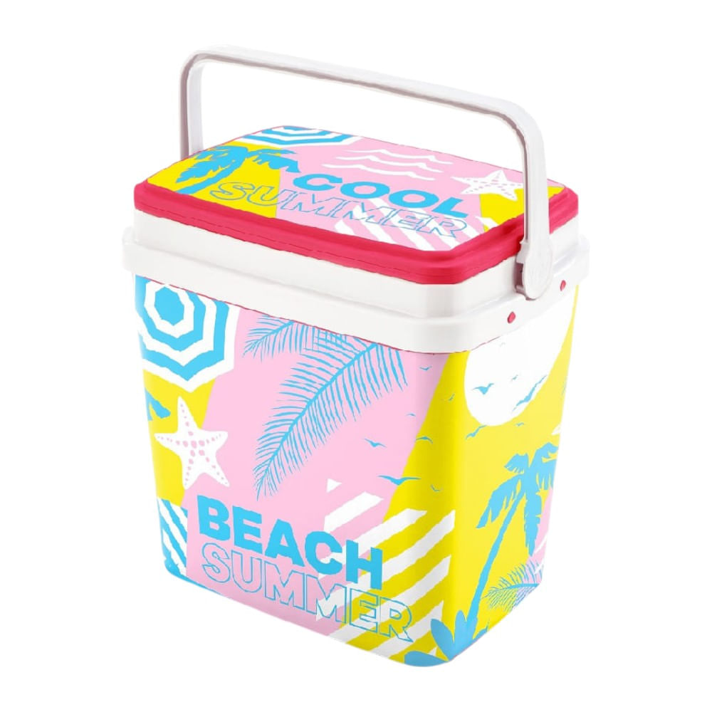 Hielera cooler Polar Decco con capacidad de 35 litros, 36 latas, diseño retro en color fucsia