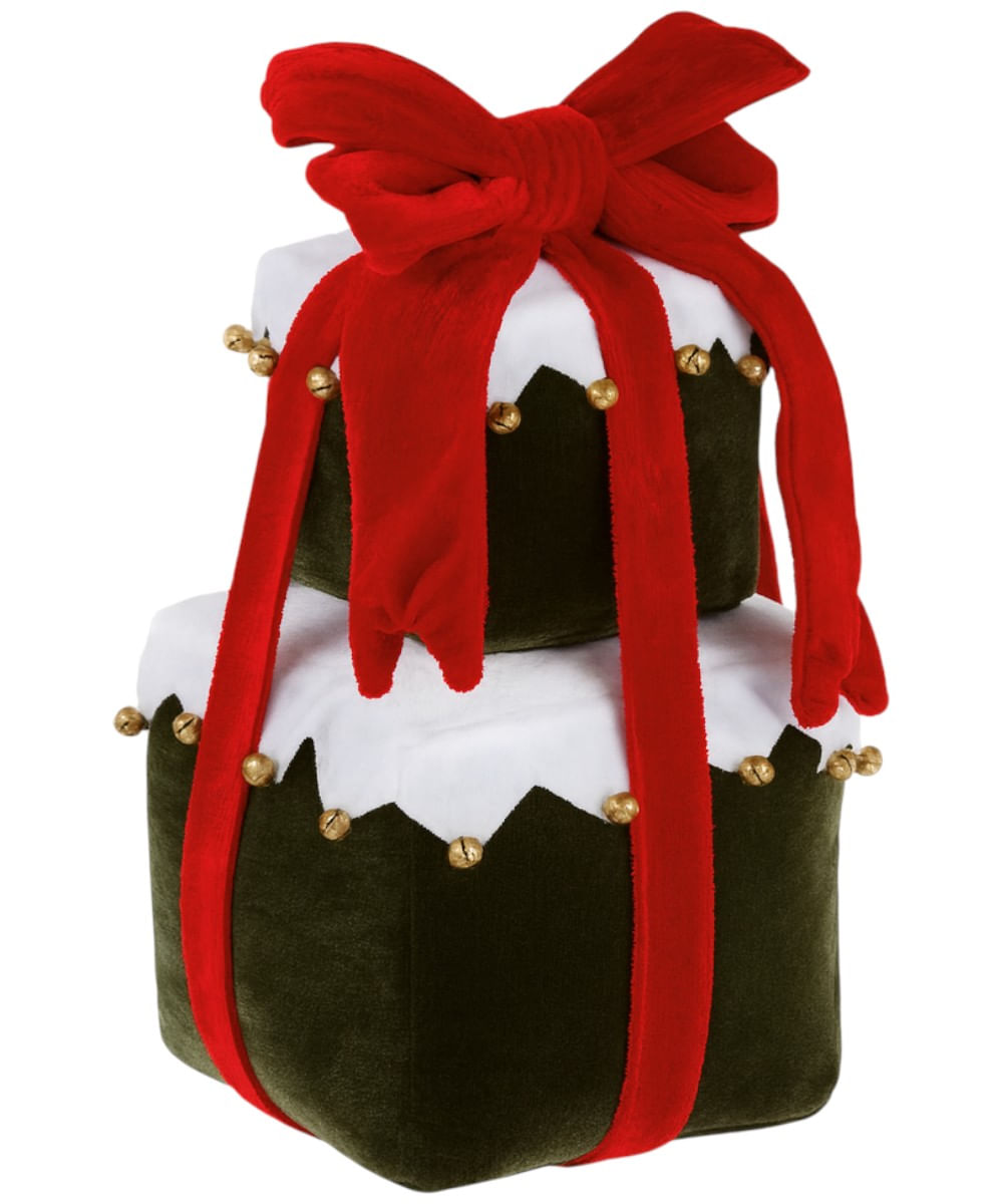 Set de 2 cajas de regalo decorativas verdes con campanas 28 cm