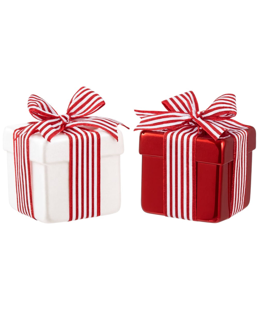 Set de 2 cajas de regalo decorativas blanco y rojo 10 cm