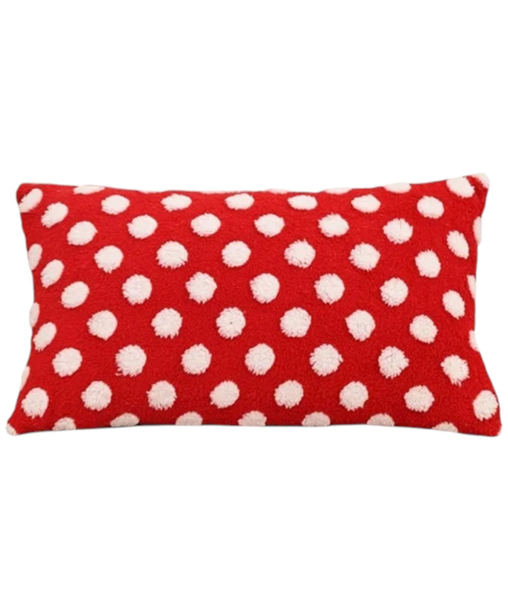 Cojín decorativo rojo con puntos blancos 30 x 50 cm