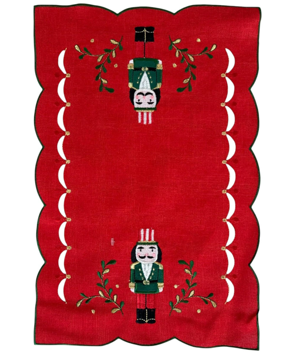 Individual rojo con diseño de cascanueces 50 x 50 x 0.02 cm