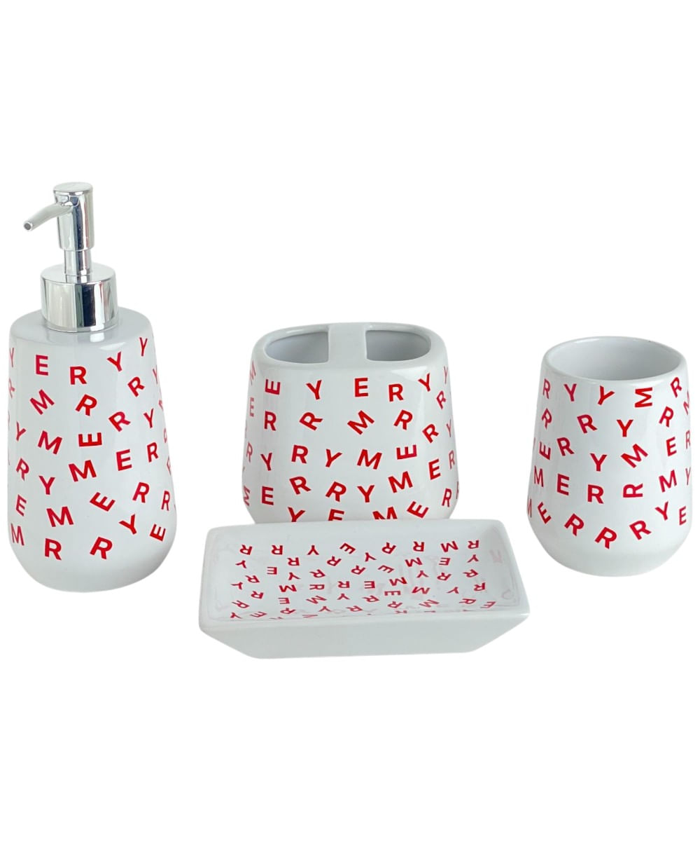 Set de 4 accesorios para baño diseño navideño 350 ml 7.5 x 7.5 x 18 cm