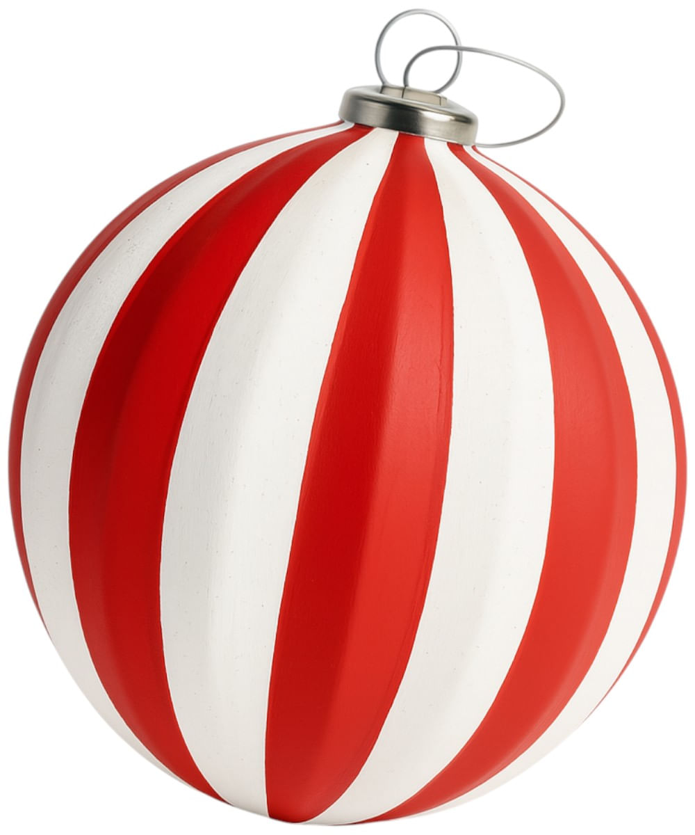 Esfera navideña con líneas rojo y blanco 10 cm